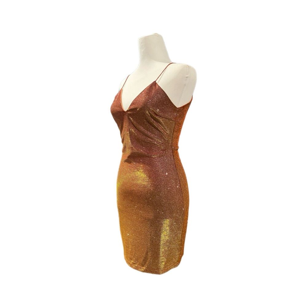 Metallic Copper Bronze Glitter Bodycon Mini Dress